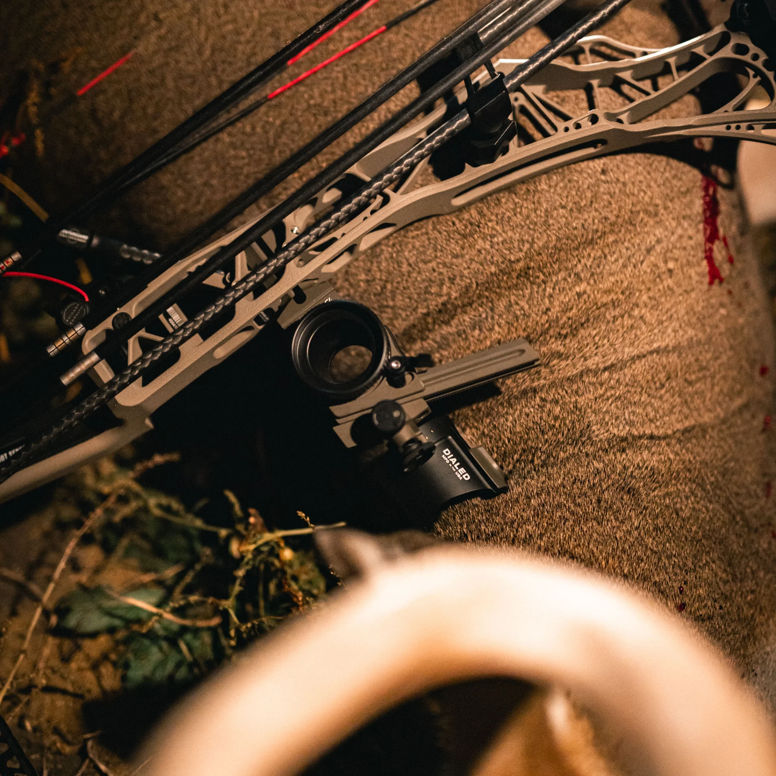 Dialed Archery PRÜF sight on a bow at Sarasota Archery Academy’s custom bow shop