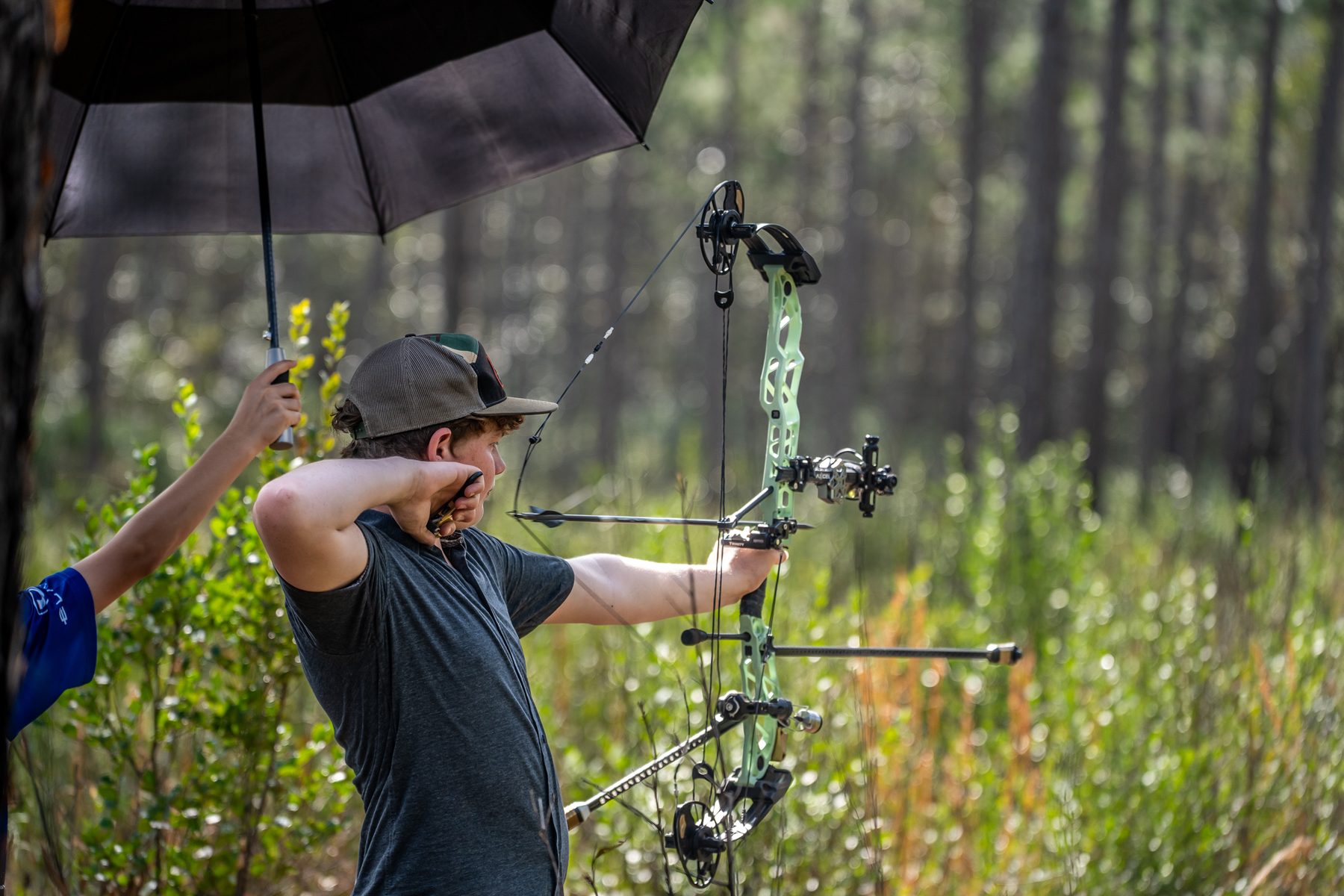 Release moment of shot execution during NTS-based coaching at Sarasota Archery Academy