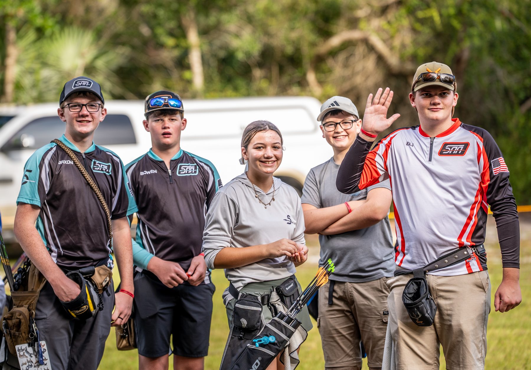 Sarasota Archery Academy team at USA Archery tournament — Florida competitive archery group photo