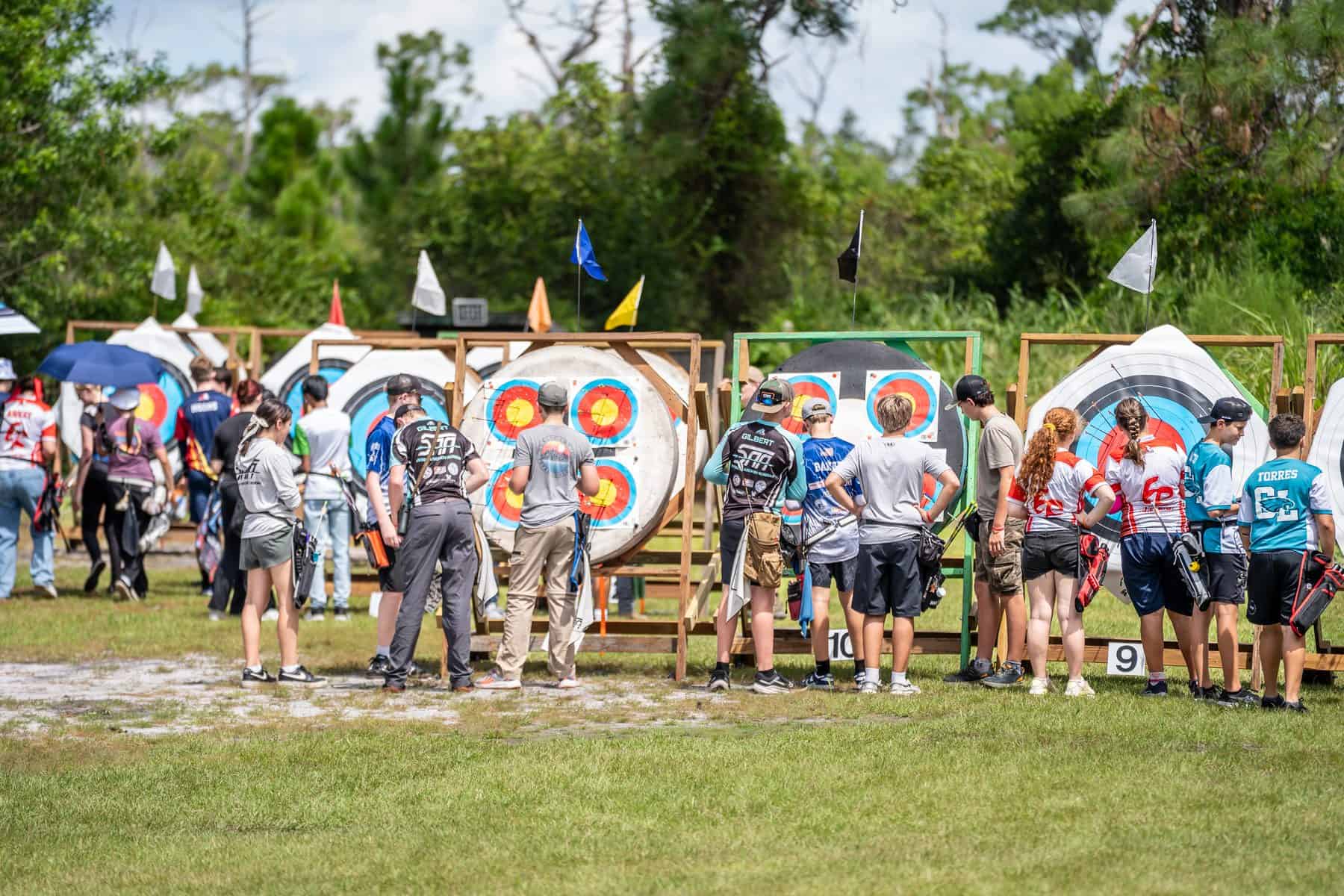 USA Archery 720 outdoor competition with Sarasota Archery Academy athletes in Florida