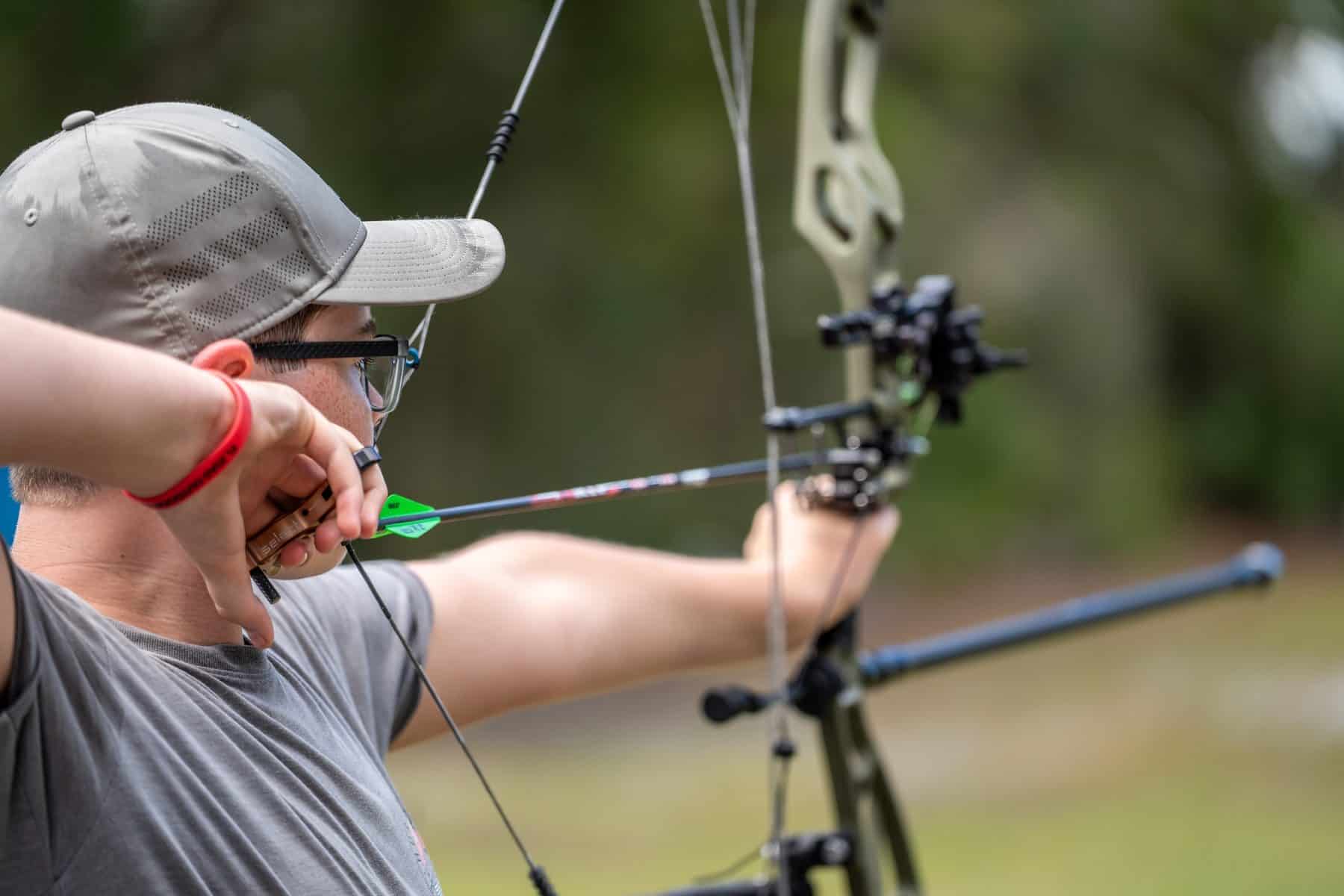 Youth archer at full draw — Sarasota Archery Academy USA Archery training in Florida